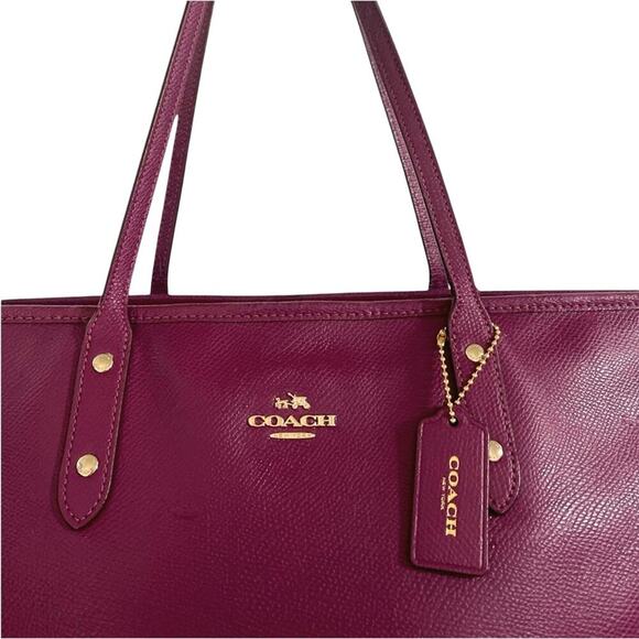 COACH CITY ZIP TOTE CROSSGRAIN LEATHER FUCHSIA PRE-OWNED VERY GOOD CONDITION - Picture 2 of 11
